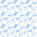 Coquette seamless pattern Blue ribbon and bow watercolor Royalty Free Stock Photo