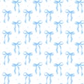 Coquette seamless pattern Blue ribbon bow watercolor Royalty Free Stock Photo