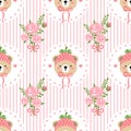 Coquette Valentines Strawberry Seamless Pattern, Teddy Bear Seamless, Heart Seamless Pattern Royalty Free Stock Photo
