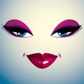 Coquette woman eyes and lips, stylish makeup. People facial