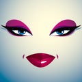 Coquette woman eyes and lips, stylish makeup. People facial