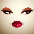 Coquette woman eyes and lips, stylish makeup. People negative