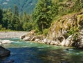 Coquihalla river Idyllic landscape with green forest in British Columbia Canada. Royalty Free Stock Photo