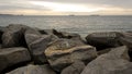 Bible message in a rock at ViÃÂ±a del Mar beach, ChileÃ¢â¬â¢s Pacific Ocean coast in a calm and beautiful sunset.