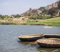 Coracle boats waiting to take passengers