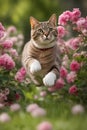 corageous cat jumping outdoors illustration Royalty Free Stock Photo