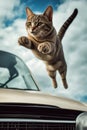 corageous cat jumping outdoors illustration Royalty Free Stock Photo