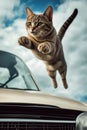 corageous cat jumping outdoors illustration