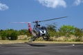 Corail Helicopteres Helicopter Landing at the Helipad in Triolet, Mauritius Royalty Free Stock Photo