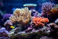 A coral aquarium adorned with a dazzling collection of bright and diverse coral specimens