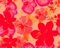 Coral Botanical Backdrop. Scarlet Orchid Painting. Red Hibiscus Texture. Flower Palm. Watercolor Palm. Seamless Garden. Pattern Ga Royalty Free Stock Photo