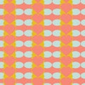 Coral hearts with mustard and sea foam accents seamless pattern