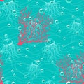 Coral and jellyfishes seamless pattern