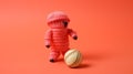 Coral Knitted Amigurumi Baseball Player - Minimalist Monochromatic Toy