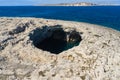 Coral Lagoon in Mellieha of Malta island. Aerial view