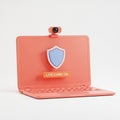 Coral Laptop with Webcam and Shield Icon Displaying Live Game On Text computer pink Royalty Free Stock Photo