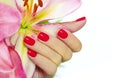 Coral nails. Royalty Free Stock Photo