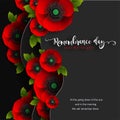 Remembrance day lest we forget. realistic red poppy flower international symbol of peace with paper cut art and craft style on col Royalty Free Stock Photo