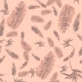 Coral Pattern Leaves. Gray Tropical Background. Pink Floral Textile. Watercolor Textile. Summer Painting. Garden Plant.