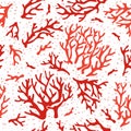 Coral pattern. Ocean sea reef corals, aquarium marine life design vector seamless wallpaper
