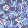 Coral Pattern Textile. Indigo Tropical Botanical. Cobalt Floral Leaves. Violet Flora Painting. Blue Decoration Botanical. Navy