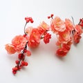 Coral Pink Flower Garland With Red Accents - Japanese Minimalism Inspired