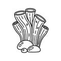 Coral pipe sponge vector icon. Hand drawn black and white doodle, sketch. Ocean animal, coral reef silhouette. Tropical sea Royalty Free Stock Photo