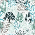 Coral polyps seamless pattern., Caribbean staghorn and pillar corals diversity.