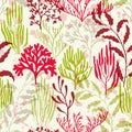 Coral polyps seamless pattern., Caribbean staghorn and pillar corals diversity.