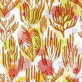 Coral polyps seamless pattern., Red Sea coral reef branches and bushes cartoon. Royalty Free Stock Photo