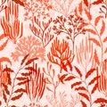 Coral polyps seamless pattern., Red Sea coral reef branches and bushes cartoon. Royalty Free Stock Photo