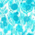 Coral polyps seamless pattern., Red Sea coral reef branches and bushes cartoon. Royalty Free Stock Photo