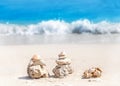 Coral pyramids on beach, Zen spa concept background. Royalty Free Stock Photo