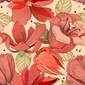 Coral red flowers seamless pattern Royalty Free Stock Photo