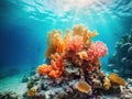 Ai Generated illustration Wildlife Concept of Coral reef with beautiful great orange sea sponge underwater Royalty Free Stock Photo