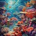 coral reef with colorful coral fish. Underwater world of tropical sea or ocean