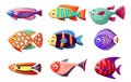 Coral reef fish set. Raster illustration in the flat cartoon style of tropical fish. Royalty Free Stock Photo