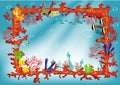 Coral reef frame border with colorful fishes