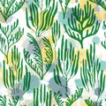 Coral reef seamless pattern., Red Sea coral reef branches and bushes cartoon. Royalty Free Stock Photo