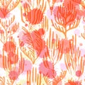 Coral reef seamless pattern., Red Sea coral reef branches and bushes cartoon. Royalty Free Stock Photo