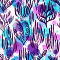 Coral reef seamless pattern., Tropical coral reef bush silhouette elements.