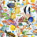 Coral Reef Seamless Pattern. Underwater World Background.