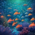 Coral Reef Symphony: A School of Fish Swims in Harmony Royalty Free Stock Photo