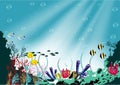 Coral reef and tropical fish in sunlight