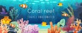 Coral reef, underwater background. Undersea ocean animal poster, aquarium tropical fish, sea banner, summer art nature Royalty Free Stock Photo