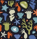 Coral reefs seamless pattern, decorative tropical background