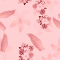 Coral Seamless Art. White Pattern Textile. Pink Tropical Illustration. Gray Flower Design. Flora Vintage. Watercolor Texture.