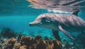 Coral Serenity - A Serene Generative AI Art of a Dolphin Swimming Under the Sea