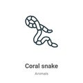 Coral snake outline vector icon. Thin line black coral snake icon, flat vector simple element illustration from editable animals Royalty Free Stock Photo