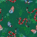 Coral snakes and butterflies seamless Pattern